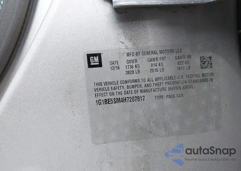 2017 Chevrolet Cruze Lt Auto from USA, damaged, VIN 1G1BE5SM4H7207817